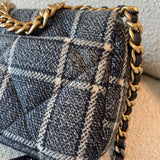 CHANEL Handbag 22A Navy Blue Ecru Tweed Quilted 19 Flap Small Mixed Hardware -Knockoff
