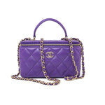 CHANEL Handbag 22A Purple Lambskin Quilted Vanity Case w/ Mirror Light Gold Hardware -Knockoff
