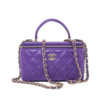 CHANEL Handbag 22A Purple Lambskin Quilted Vanity Case w/ Mirror Light Gold Hardware -Knockoff
