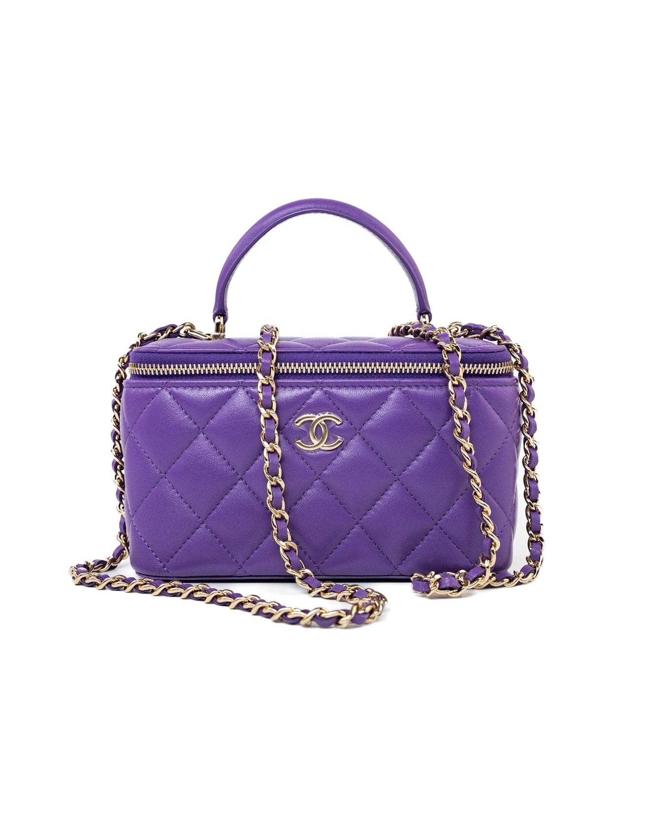 CHANEL Handbag 22A Purple Lambskin Quilted Vanity Case w/ Mirror Light Gold Hardware -Knockoff
