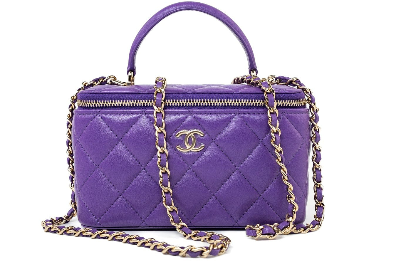 CHANEL Handbag 22A Purple Lambskin Quilted Vanity Case w/ Mirror Light Gold Hardware -Knockoff
