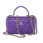 CHANEL Handbag 22A Purple Lambskin Quilted Vanity Case w/ Mirror Light Gold Hardware -Knockoff
