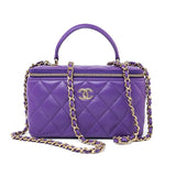 CHANEL Handbag 22A Purple Lambskin Quilted Vanity Case w/ Mirror Light Gold Hardware -Knockoff
