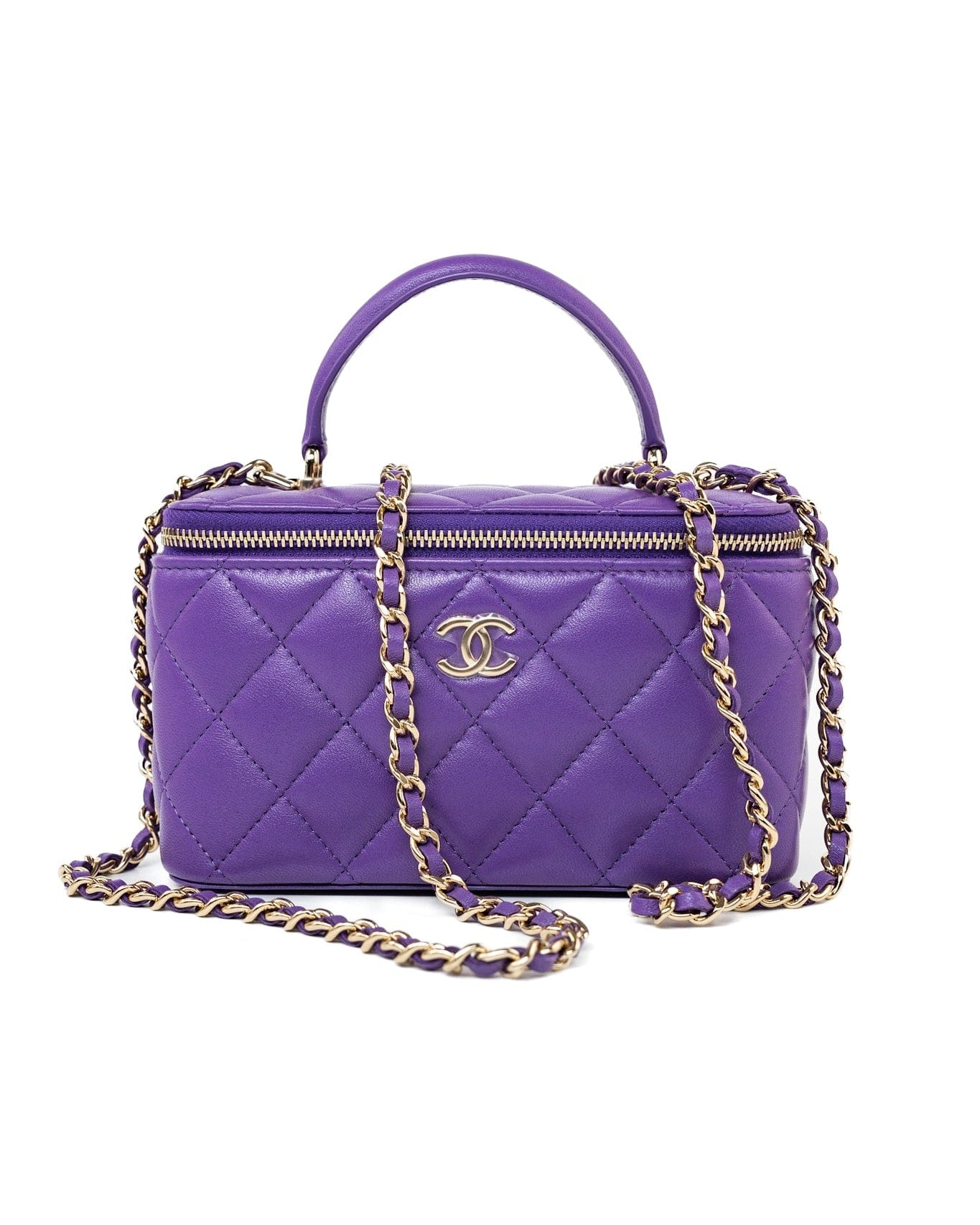 CHANEL Handbag 22A Purple Lambskin Quilted Vanity Case w/ Mirror Light Gold Hardware -Knockoff
