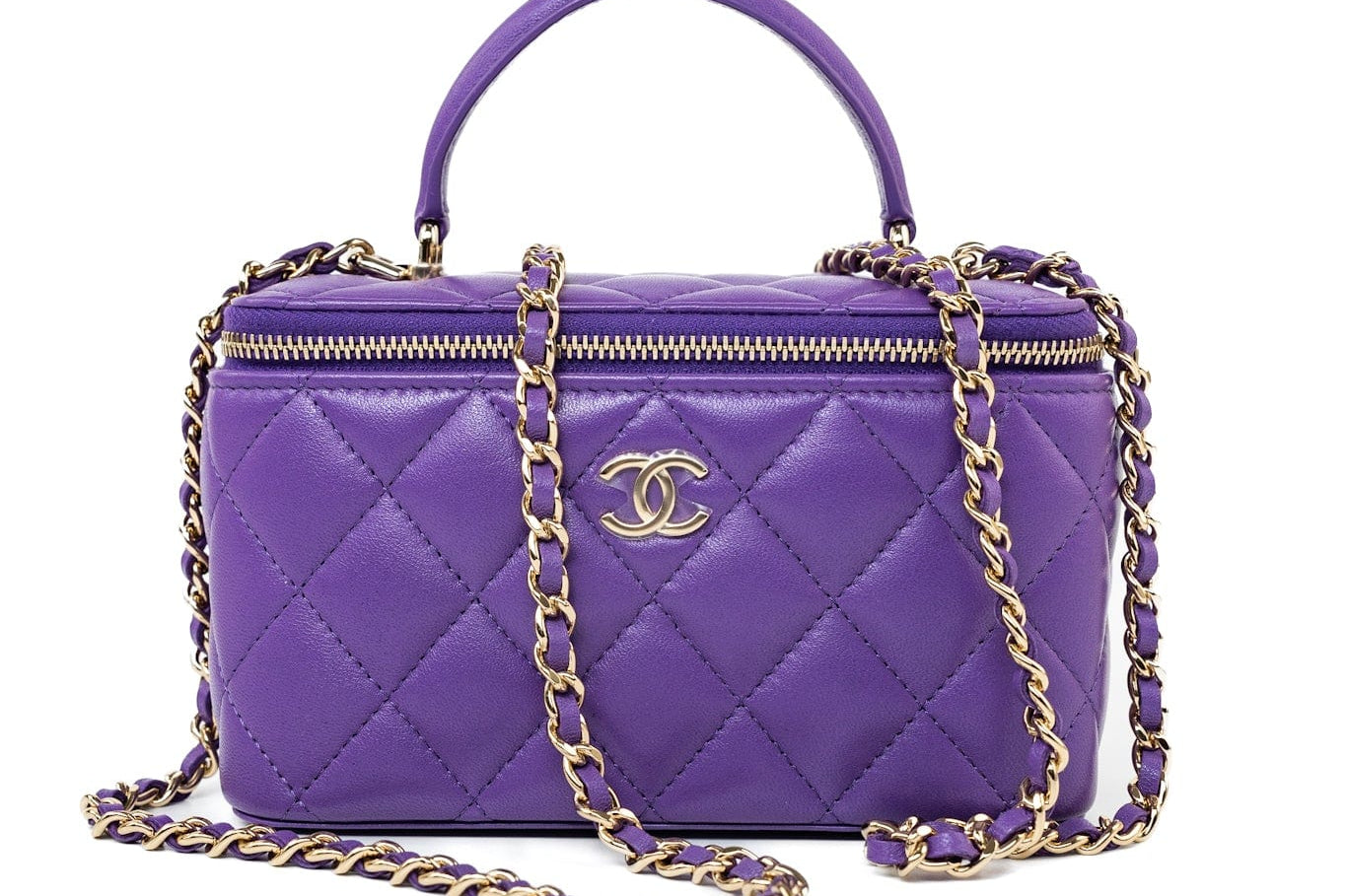 CHANEL Handbag 22A Purple Lambskin Quilted Vanity Case w/ Mirror Light Gold Hardware -Knockoff
