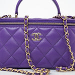 CHANEL Handbag 22A Purple Lambskin Quilted Vanity Case w/ Mirror Light Gold Hardware -Knockoff
