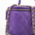 CHANEL Handbag 22A Purple Lambskin Quilted Vanity Case w/ Mirror Light Gold Hardware -Knockoff
