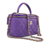 CHANEL Handbag 22A Purple Lambskin Quilted Vanity Case w/ Mirror Light Gold Hardware -Knockoff
