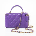 CHANEL Handbag 22A Purple Lambskin Quilted Vanity Case w/ Mirror Light Gold Hardware -Knockoff
