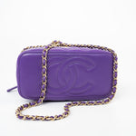 CHANEL Handbag 22A Purple Lambskin Quilted Vanity Case w/ Mirror Light Gold Hardware -Knockoff
