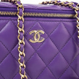 CHANEL Handbag 22A Purple Lambskin Quilted Vanity Case w/ Mirror Light Gold Hardware -Knockoff
