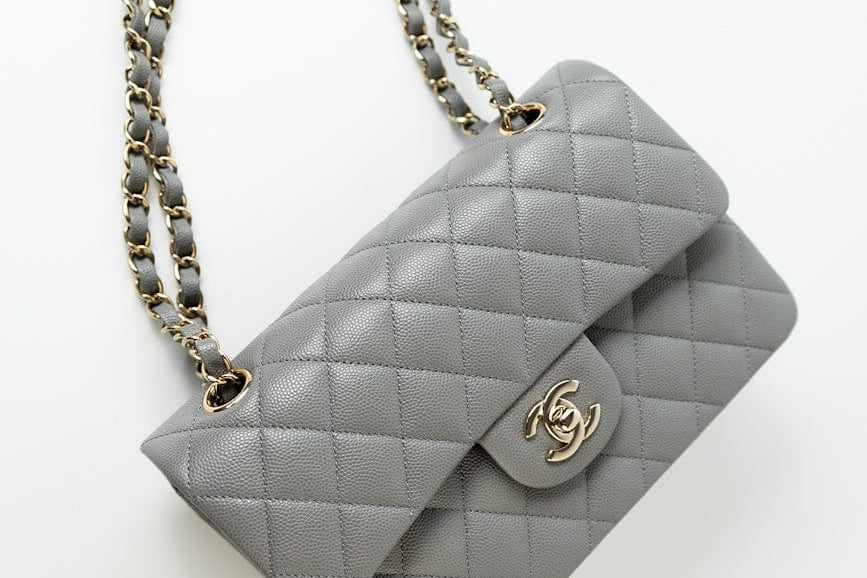 CHANEL Handbag 22B Grey Caviar Quilted Classic Flap Small Light Gold Hardware -Knockoff
