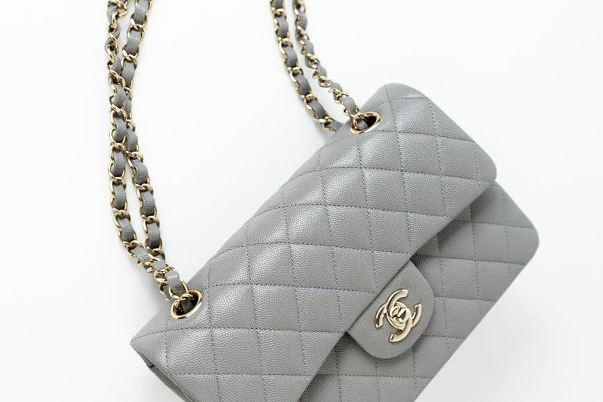 CHANEL Handbag 22B Grey Caviar Quilted Classic Flap Small Light Gold Hardware -Knockoff
