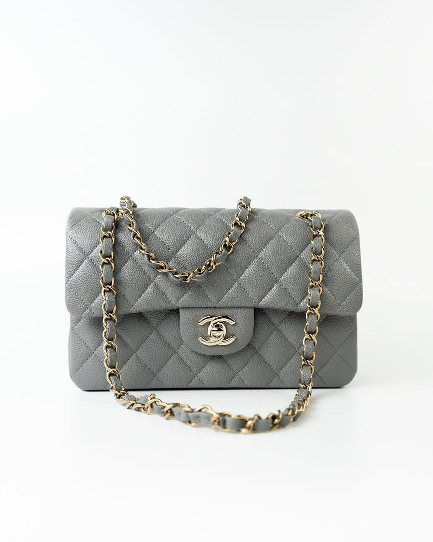 CHANEL Handbag 22B Grey Caviar Quilted Classic Flap Small Light Gold Hardware -Knockoff
