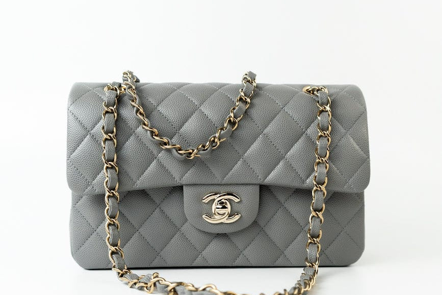 CHANEL Handbag 22B Grey Caviar Quilted Classic Flap Small Light Gold Hardware -Knockoff
