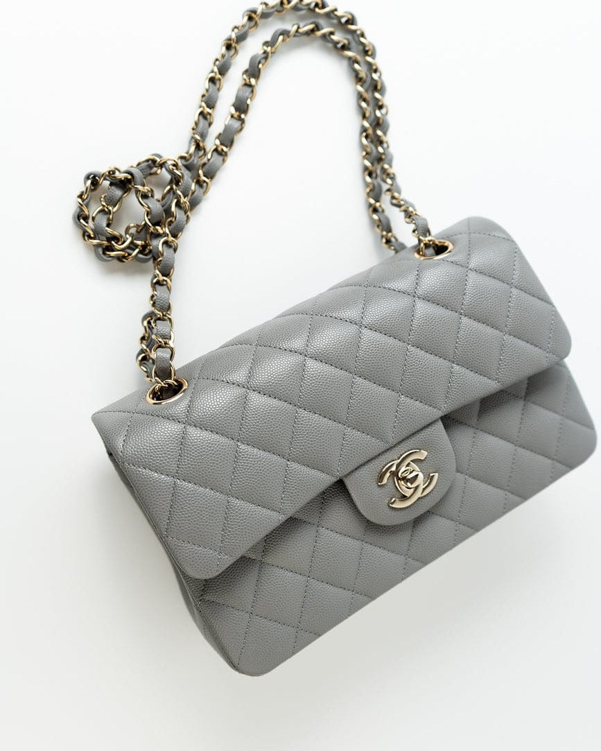 CHANEL Handbag 22B Grey Caviar Quilted Classic Flap Small Light Gold Hardware -Knockoff
