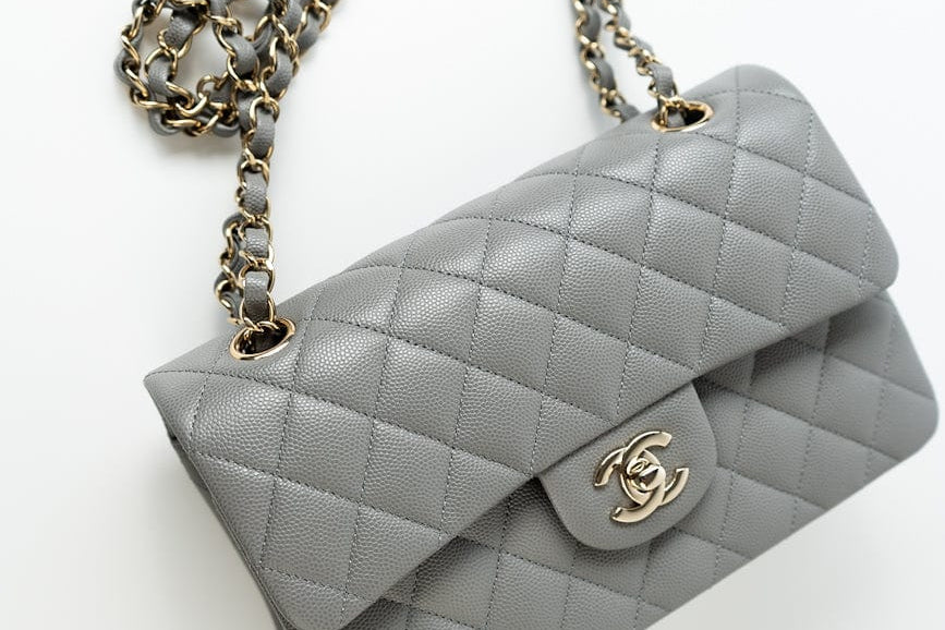 CHANEL Handbag 22B Grey Caviar Quilted Classic Flap Small Light Gold Hardware -Knockoff
