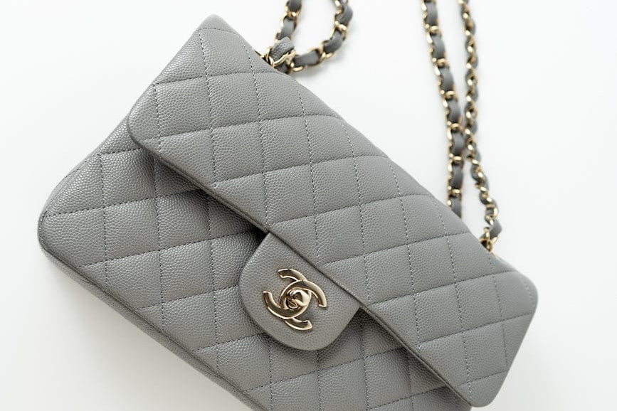 CHANEL Handbag 22B Grey Caviar Quilted Classic Flap Small Light Gold Hardware -Knockoff
