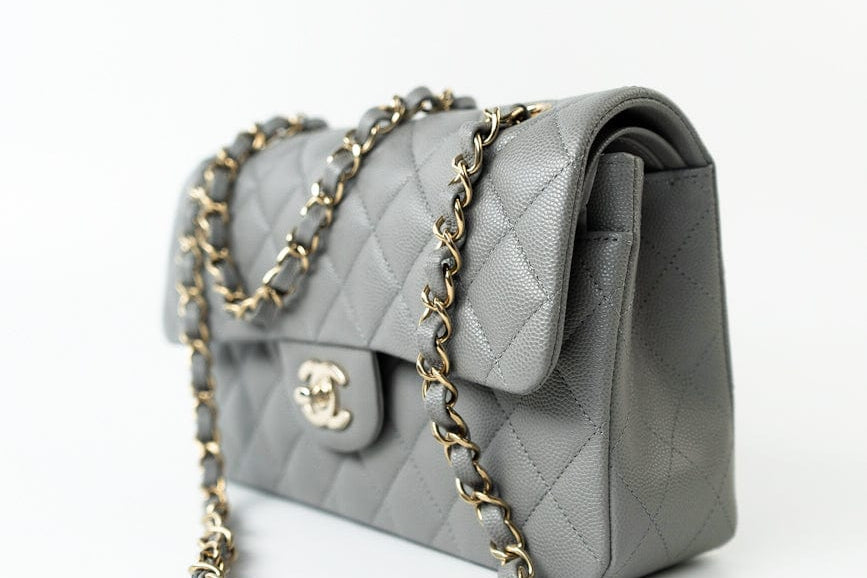 CHANEL Handbag 22B Grey Caviar Quilted Classic Flap Small Light Gold Hardware -Knockoff
