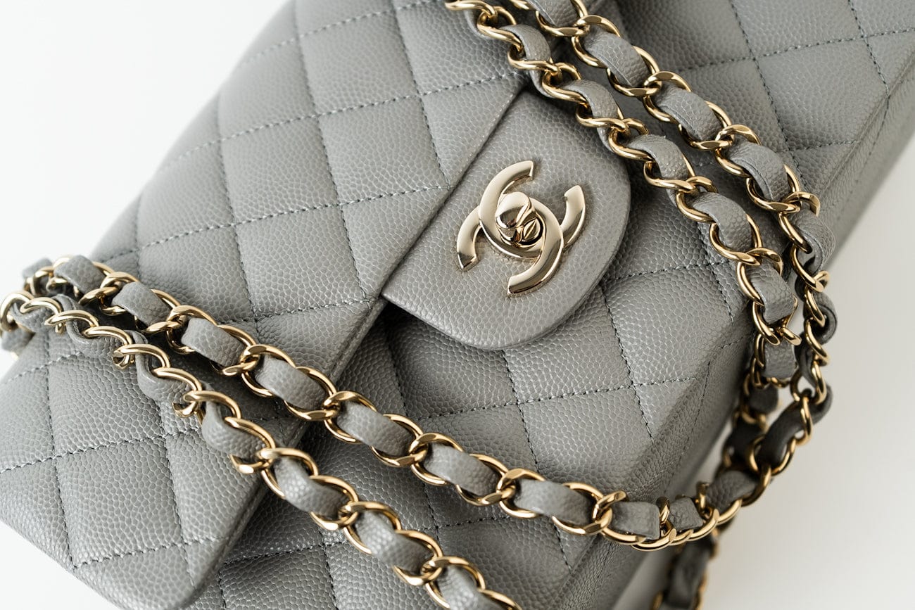 CHANEL Handbag 22B Grey Caviar Quilted Classic Flap Small Light Gold Hardware -Knockoff
