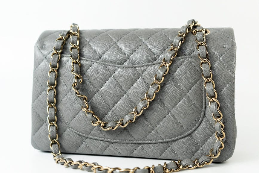 CHANEL Handbag 22B Grey Caviar Quilted Classic Flap Small Light Gold Hardware -Knockoff
