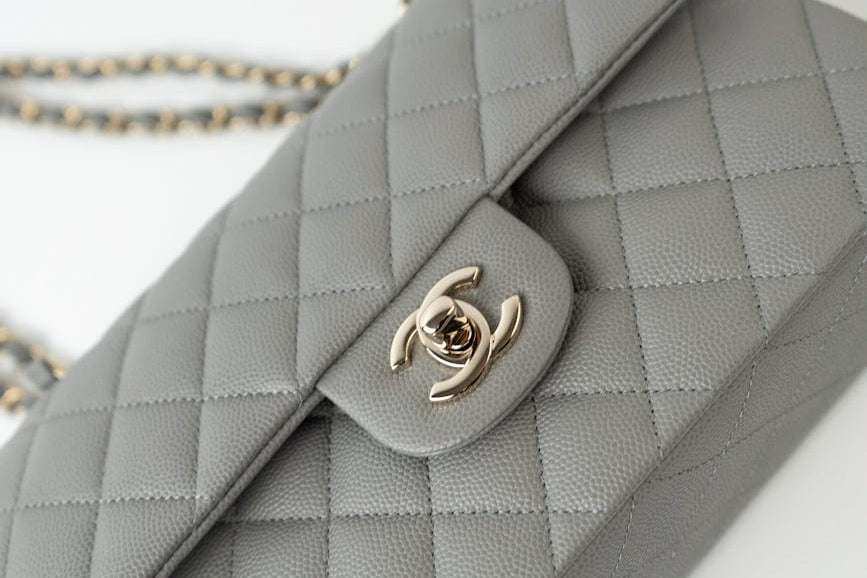 CHANEL Handbag 22B Grey Caviar Quilted Classic Flap Small Light Gold Hardware -Knockoff
