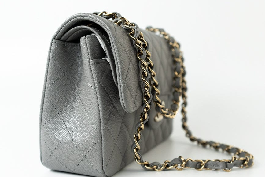 CHANEL Handbag 22B Grey Caviar Quilted Classic Flap Small Light Gold Hardware -Knockoff
