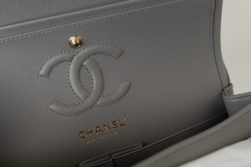 CHANEL Handbag 22B Grey Caviar Quilted Classic Flap Small Light Gold Hardware -Knockoff
