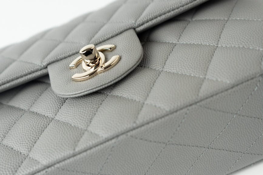 CHANEL Handbag 22B Grey Caviar Quilted Classic Flap Small Light Gold Hardware -Knockoff
