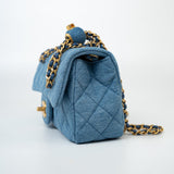 CHANEL Handbag 22C Blue Denim Pearl Crush Mini Rectangular Flap AGHW -Knockoff
