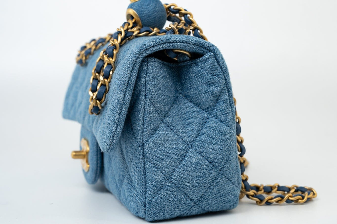 CHANEL Handbag 22C Blue Denim Pearl Crush Mini Rectangular Flap AGHW -Knockoff
