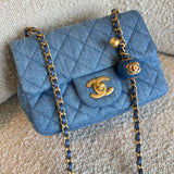 CHANEL Handbag 22C Blue Denim Pearl Crush Square Mini Flap AGHW -Knockoff
