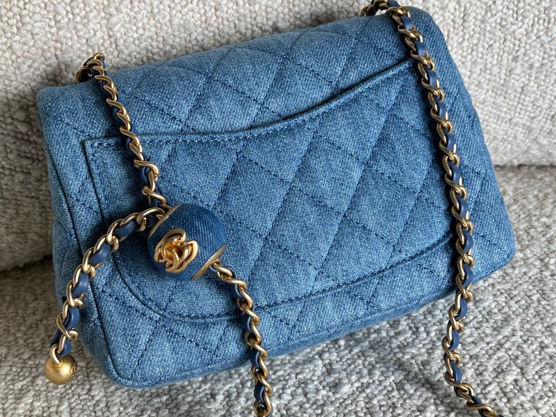 CHANEL Handbag 22C Blue Denim Pearl Crush Square Mini Flap AGHW -Knockoff
