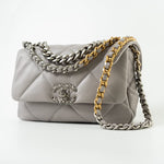 CHANEL Handbag 22C Light Grey Lambskin Quilted 19 Flap Small -Knockoff
