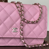 Chanel Handbag 22C LIGHT PINK CAVIAR QUILTED WALLET ON CHAIN LGHW (WOC) -Knockoff
