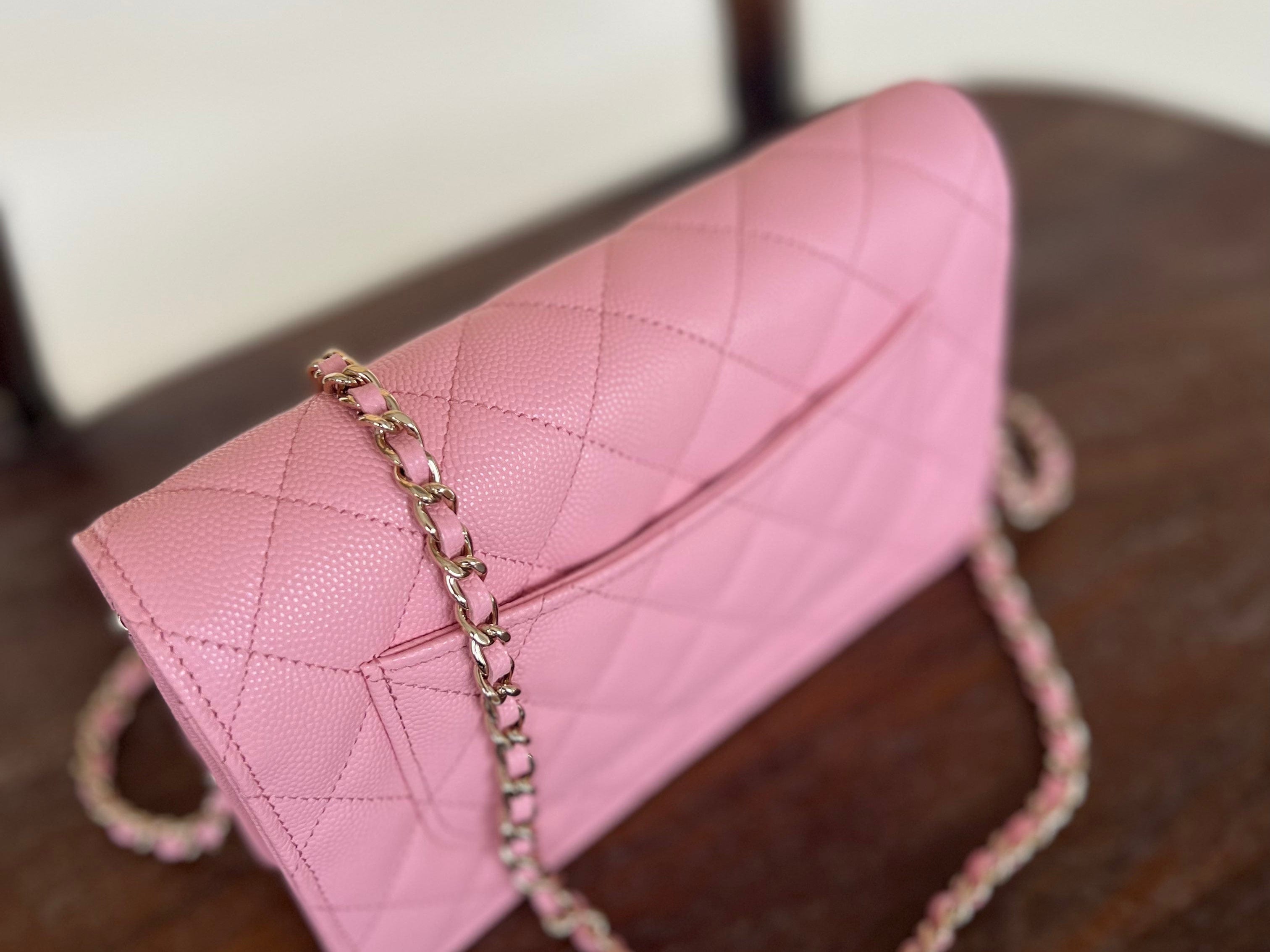 Chanel Handbag 22C LIGHT PINK CAVIAR QUILTED WALLET ON CHAIN LGHW (WOC) -Knockoff
