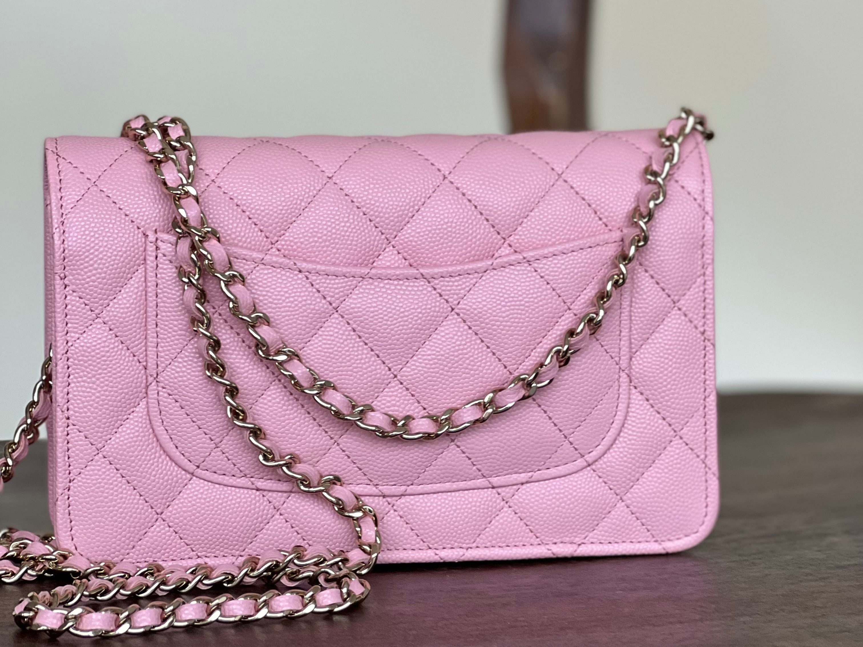 Chanel Handbag 22C LIGHT PINK CAVIAR QUILTED WALLET ON CHAIN LGHW (WOC) -Knockoff
