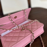 Chanel Handbag 22C LIGHT PINK CAVIAR QUILTED WALLET ON CHAIN LGHW (WOC) -Knockoff
