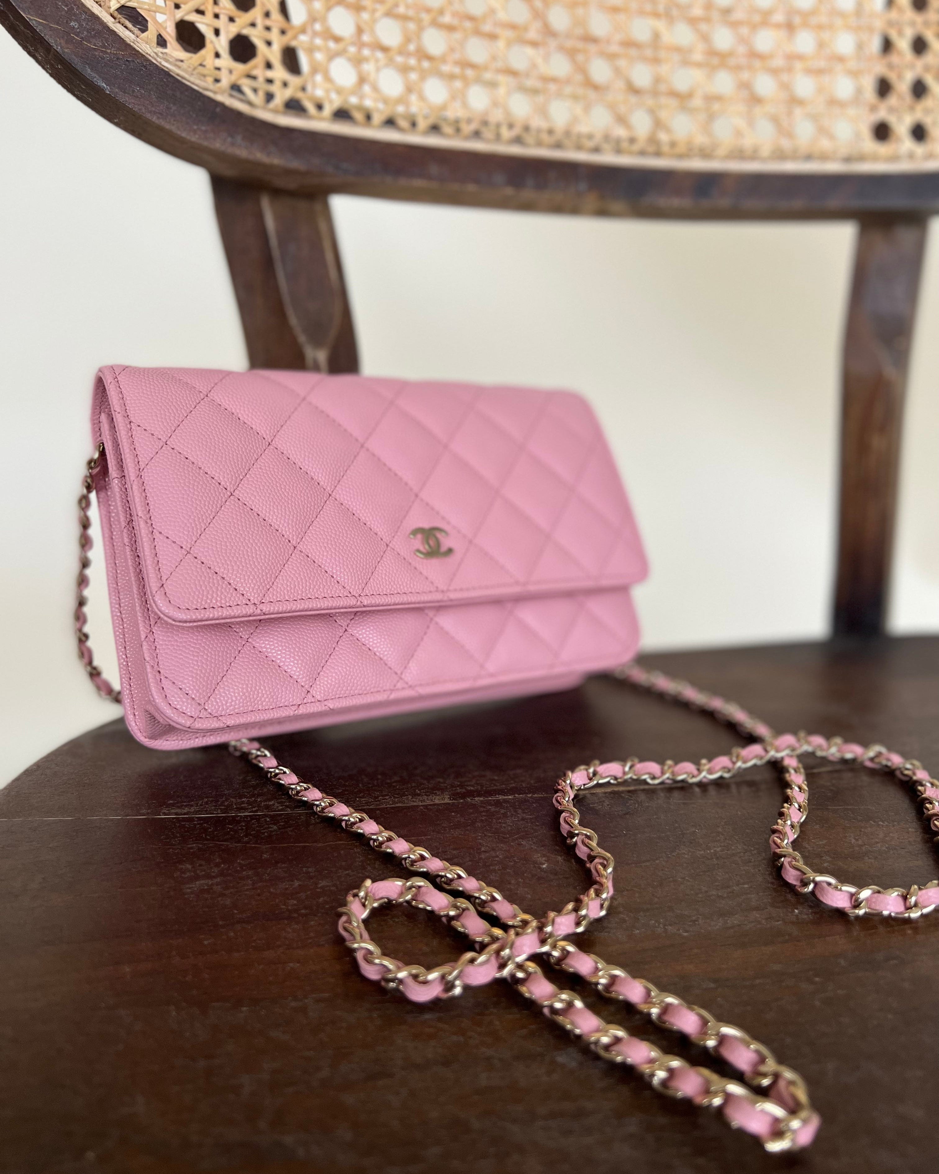 Chanel Handbag 22C LIGHT PINK CAVIAR QUILTED WALLET ON CHAIN LGHW (WOC) -Knockoff
