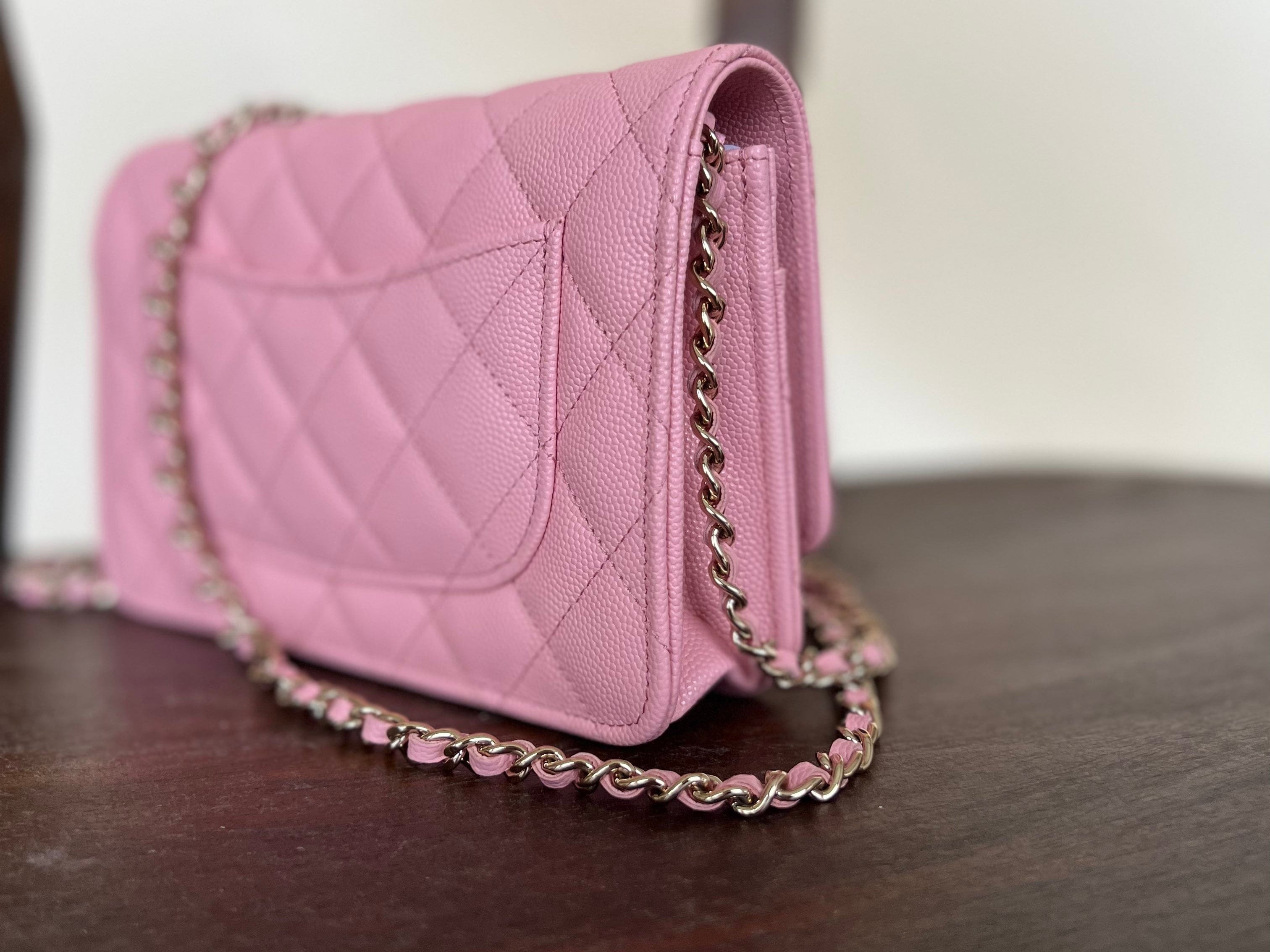 Chanel Handbag 22C LIGHT PINK CAVIAR QUILTED WALLET ON CHAIN LGHW (WOC) -Knockoff
