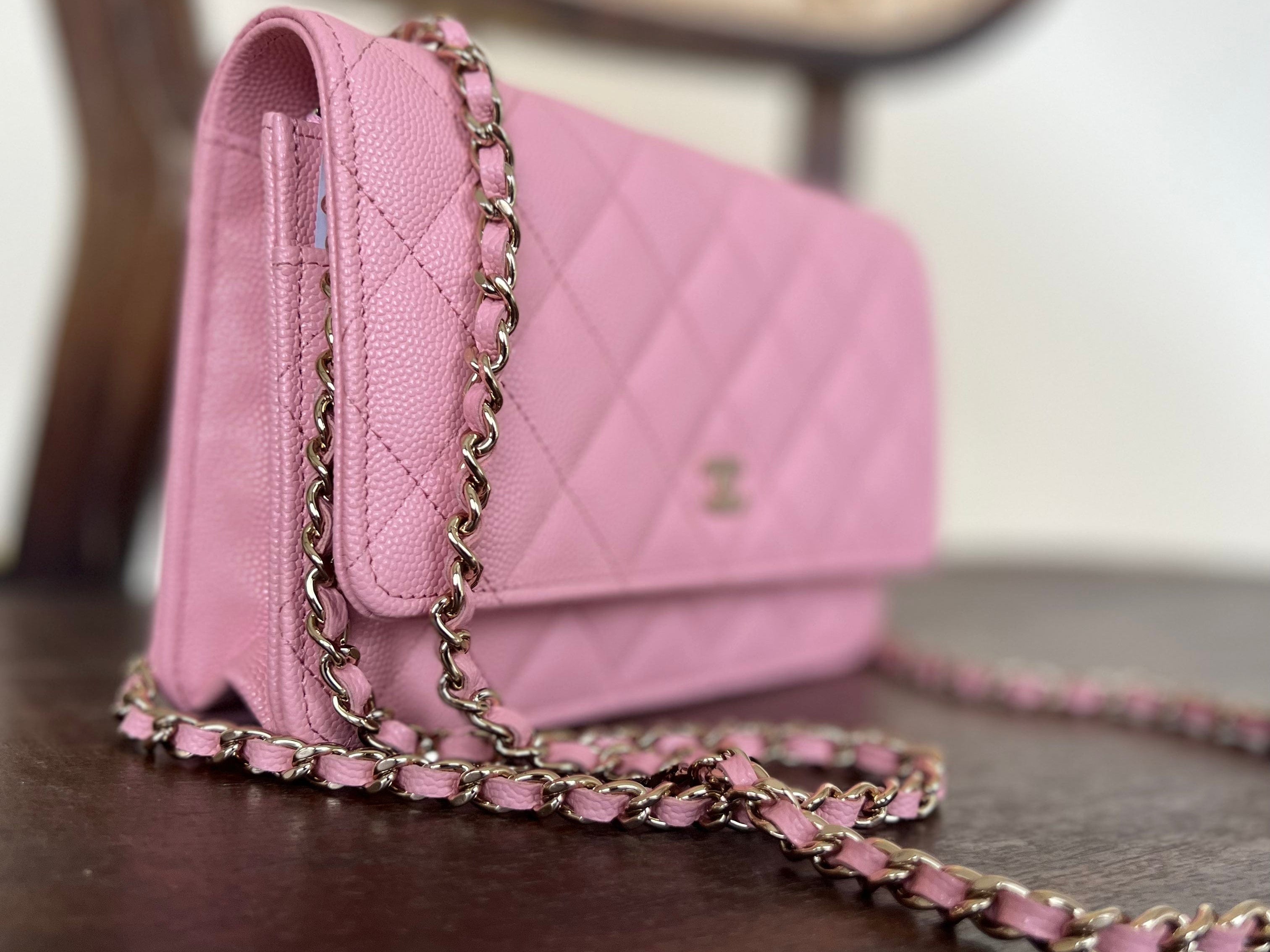 Chanel Handbag 22C LIGHT PINK CAVIAR QUILTED WALLET ON CHAIN LGHW (WOC) -Knockoff
