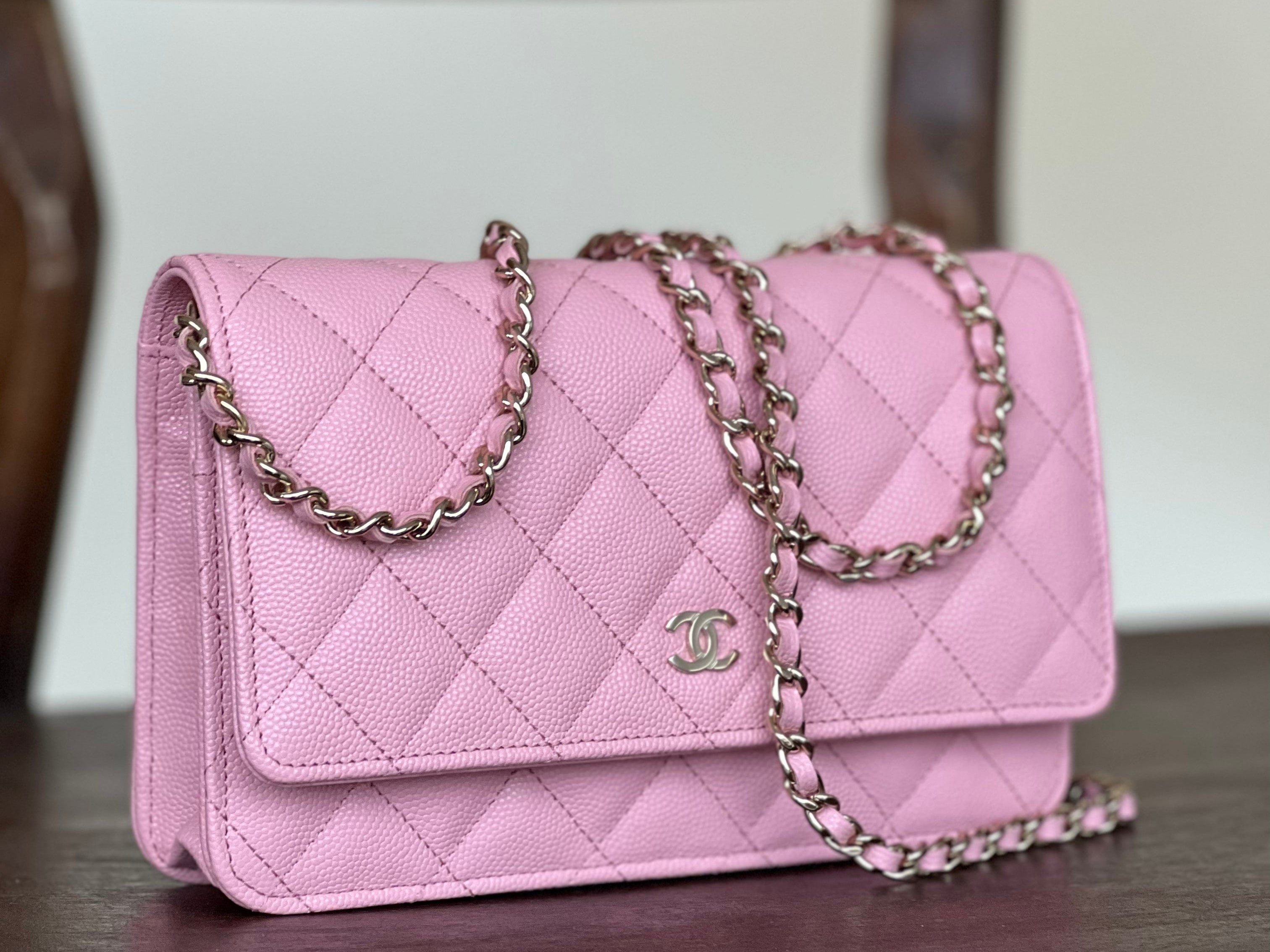 Chanel Handbag 22C LIGHT PINK CAVIAR QUILTED WALLET ON CHAIN LGHW (WOC) -Knockoff
