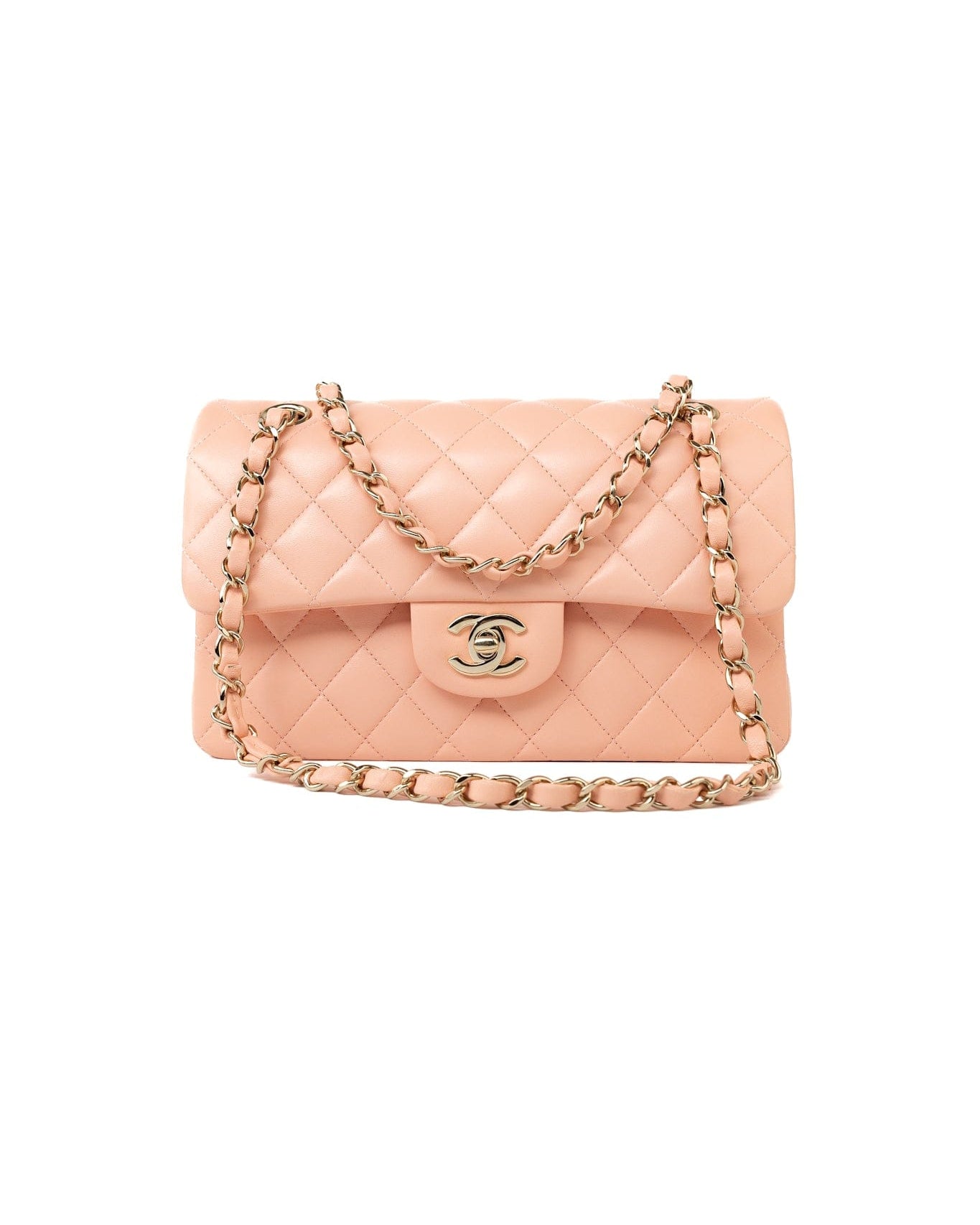 CHANEL Handbag 22C Rose Clair Pink/ Beige Lambskin Quilted Small Double Flap Light Gold Hardware -Knockoff
