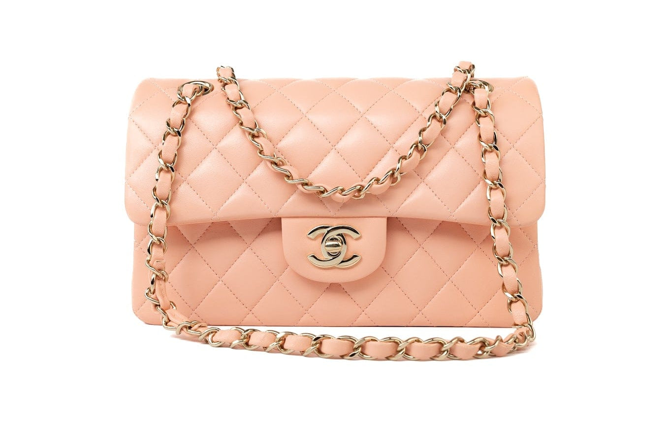 CHANEL Handbag 22C Rose Clair Pink/ Beige Lambskin Quilted Small Double Flap Light Gold Hardware -Knockoff
