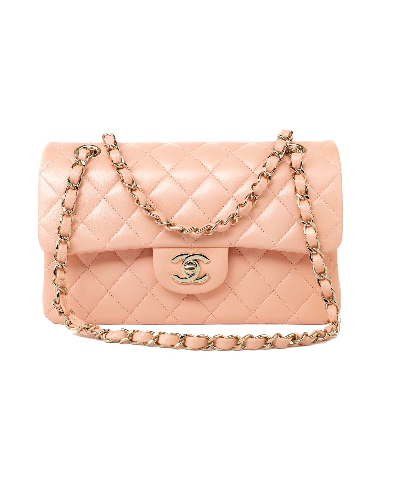 CHANEL Handbag 22C Rose Clair Pink/ Beige Lambskin Quilted Small Double Flap Light Gold Hardware -Knockoff
