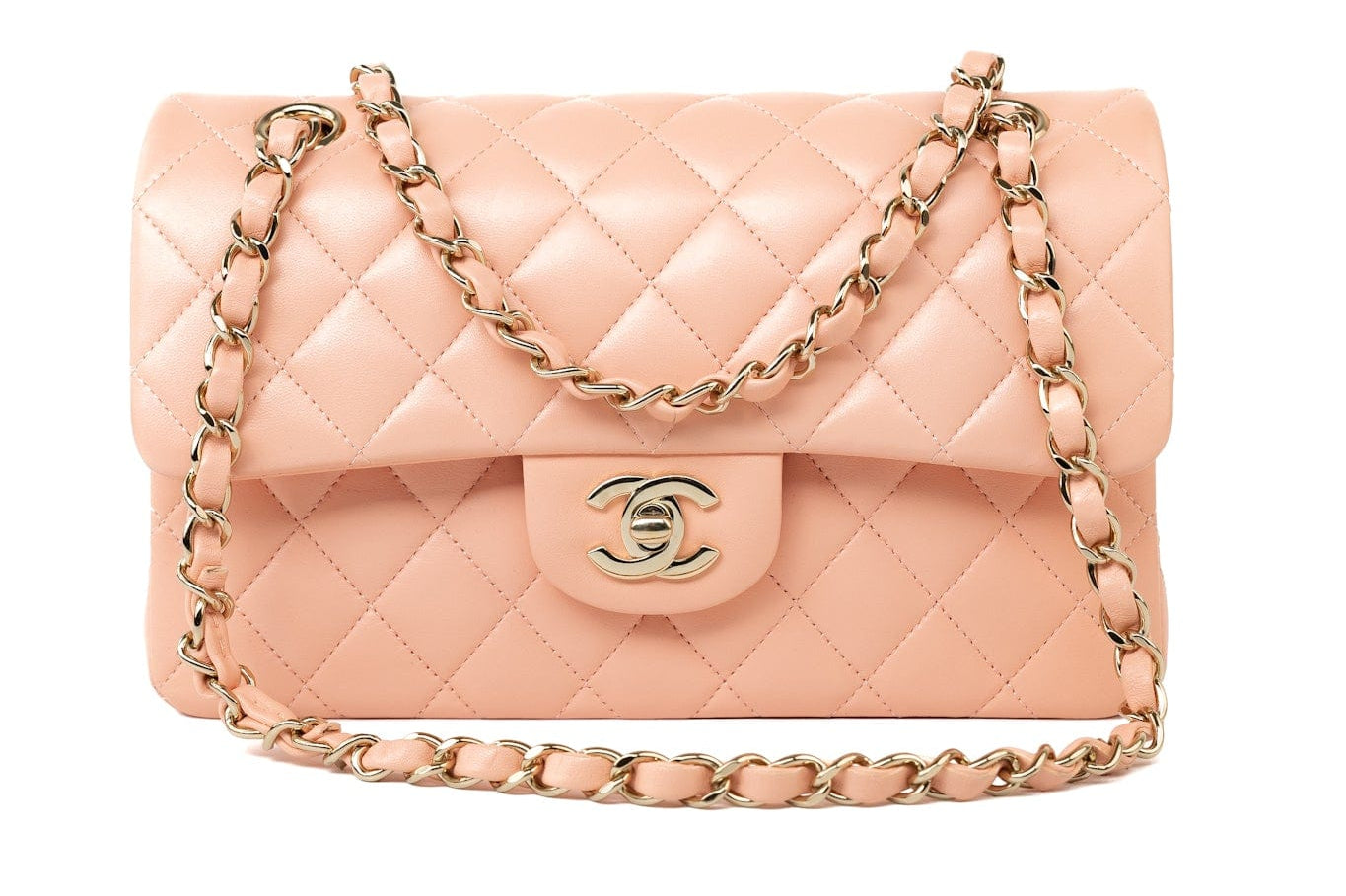 CHANEL Handbag 22C Rose Clair Pink/ Beige Lambskin Quilted Small Double Flap Light Gold Hardware -Knockoff
