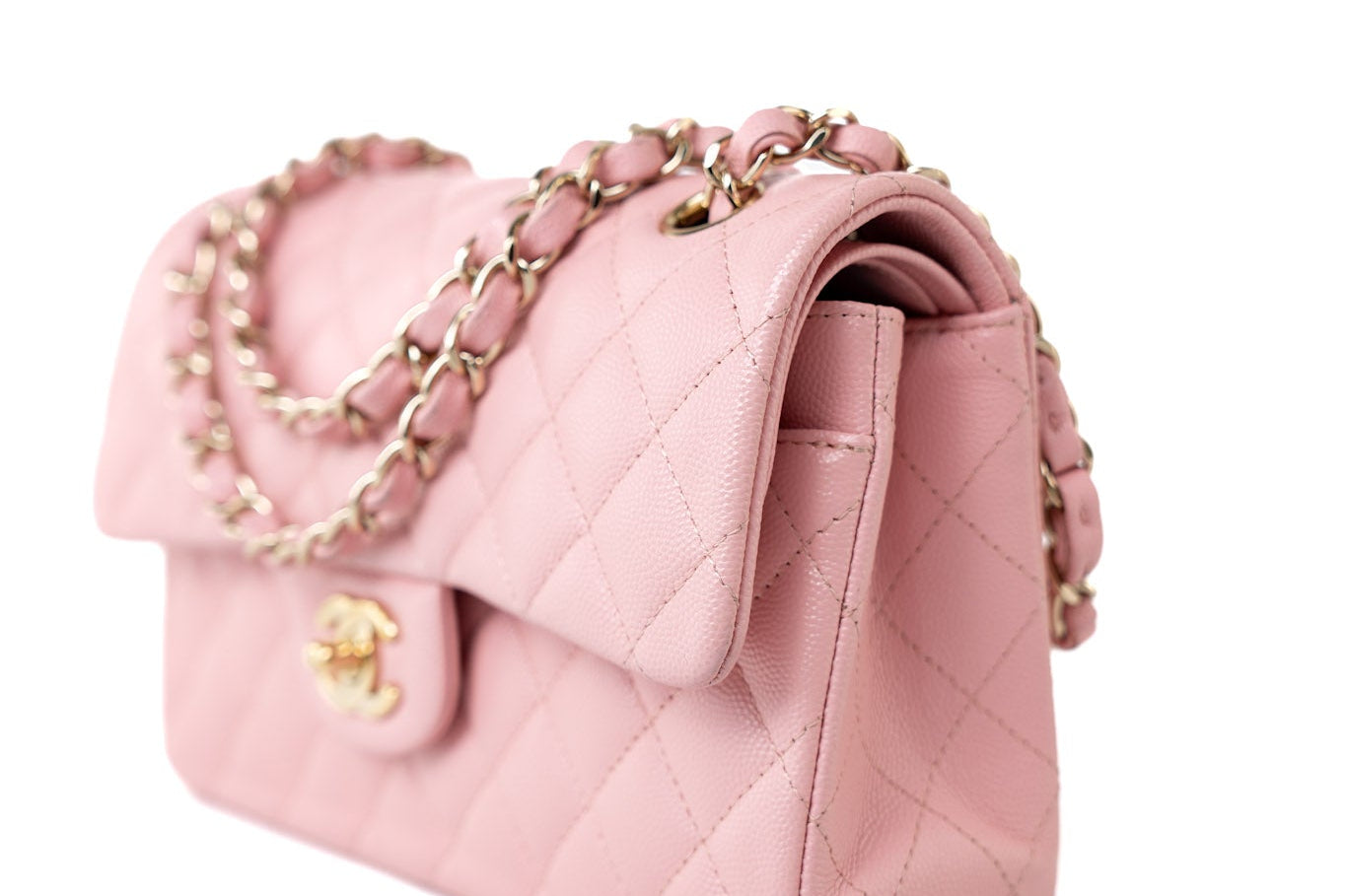 CHANEL Handbag 22C Sakura Pink Small Caviar Quilted Classic Flap Light Gold Hardware -Knockoff
