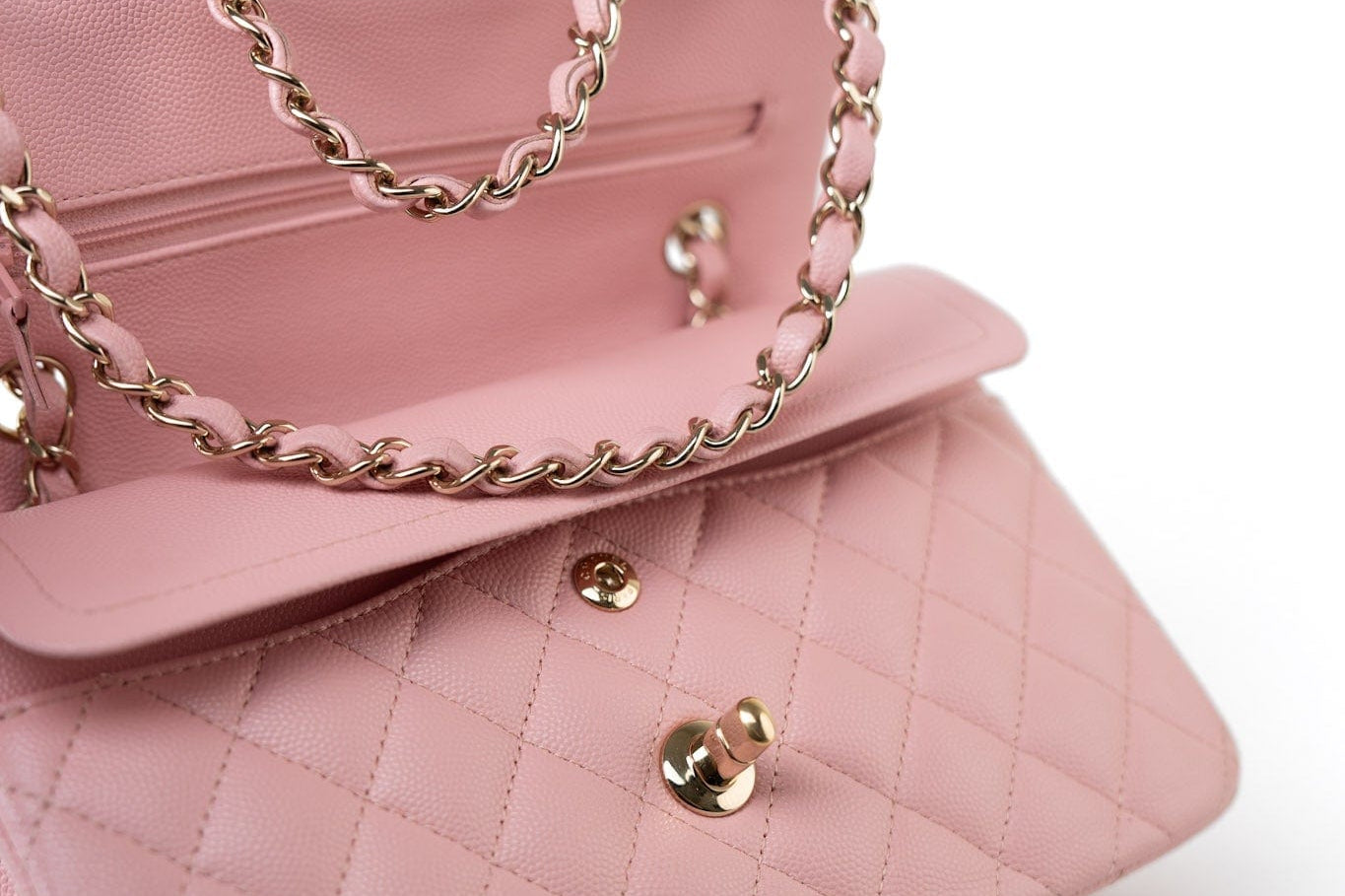 CHANEL Handbag 22C Sakura Pink Small Caviar Quilted Classic Flap Light Gold Hardware -Knockoff
