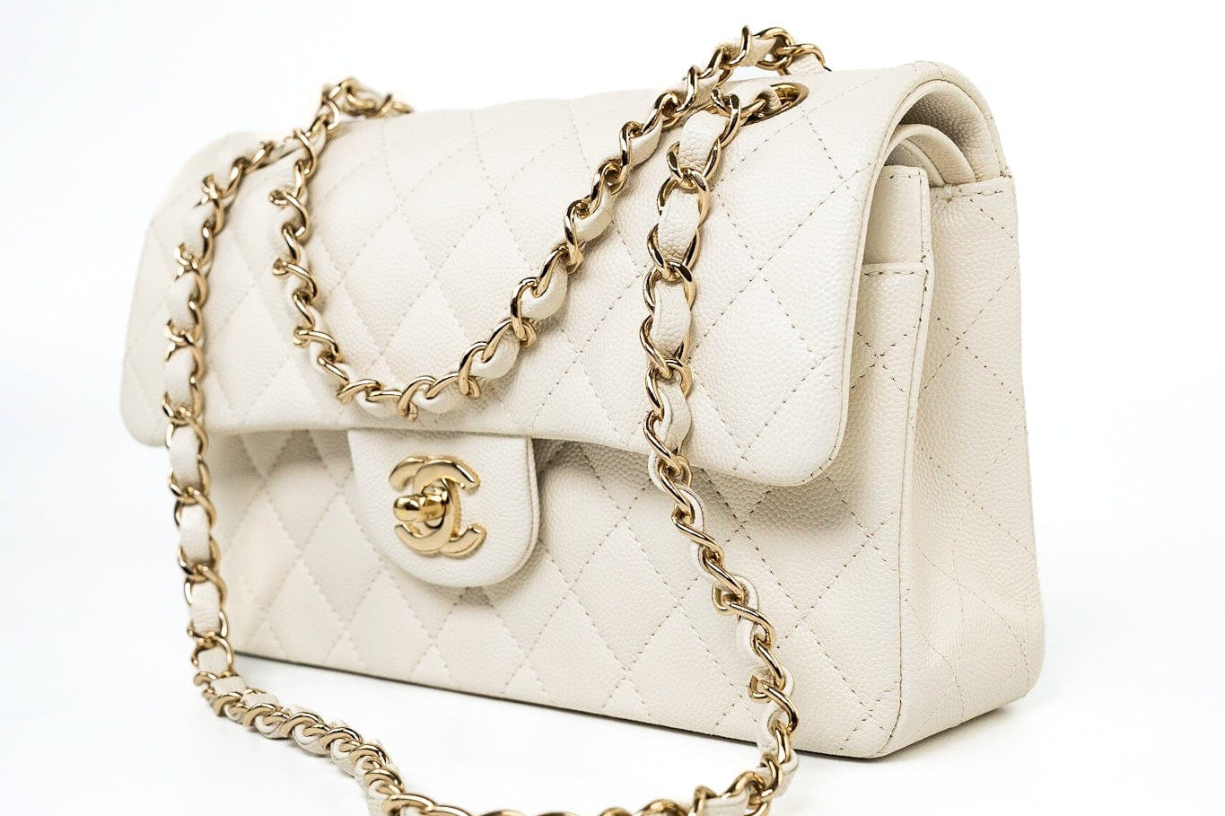 CHANEL Handbag 22C White Caviar Quilted Classic Flap Small Light Gold Hardware -Knockoff
