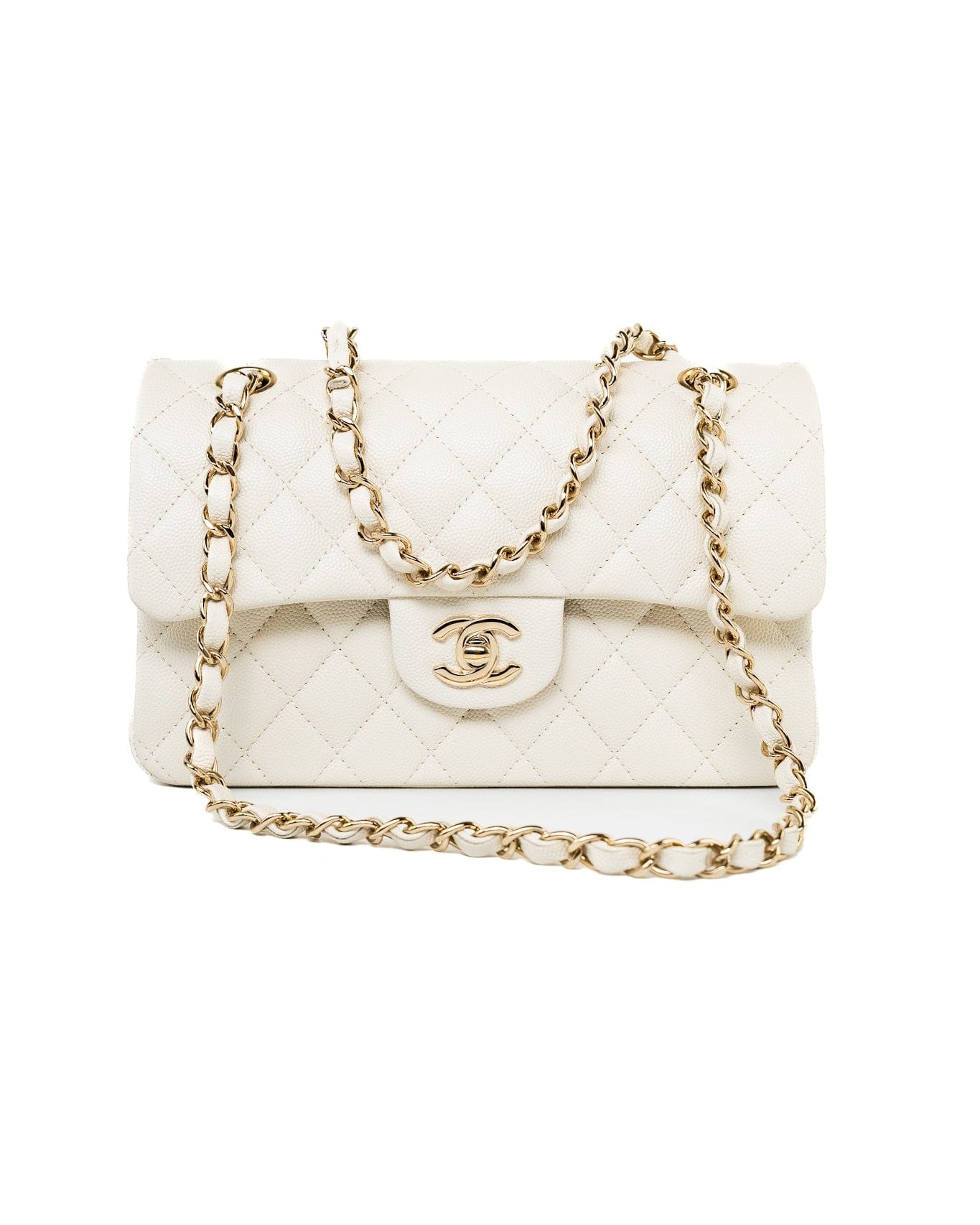 CHANEL Handbag 22C White Caviar Quilted Classic Flap Small Light Gold Hardware -Knockoff
